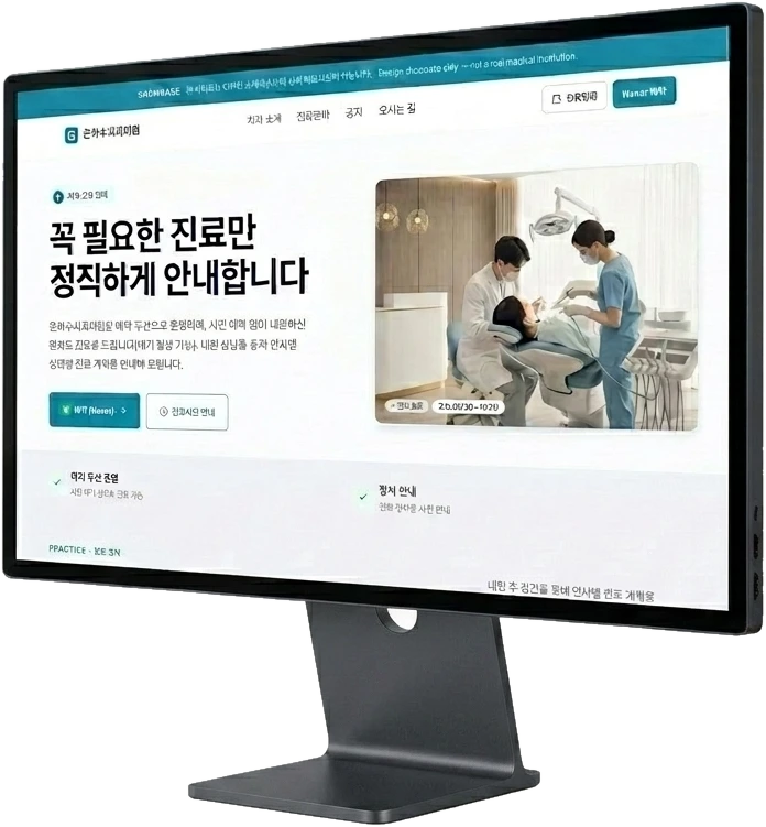 마중물이 제작한 은하수치과의원 웹사이트 견본 (모니터 화면)